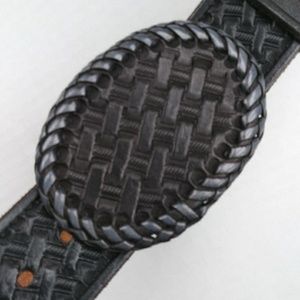 Vtg. Maurice Beals Hand Crafted Leather Belt/Hand Crafted Buckle 32 Black Silver